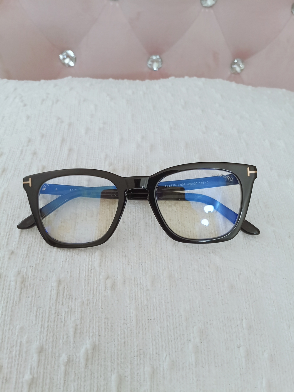 Tom Ford TF 5736-B 001 Black Rectangle Optical Glasses with Gold Accents